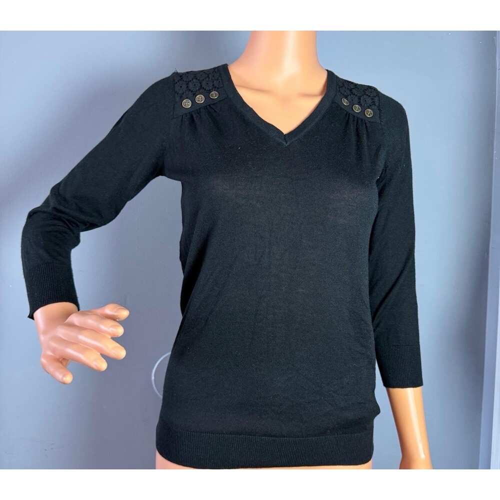 The Limited Sweater Womens XS NWT Black V-Neck Knit Top 3/4 Sleeve Career Croche